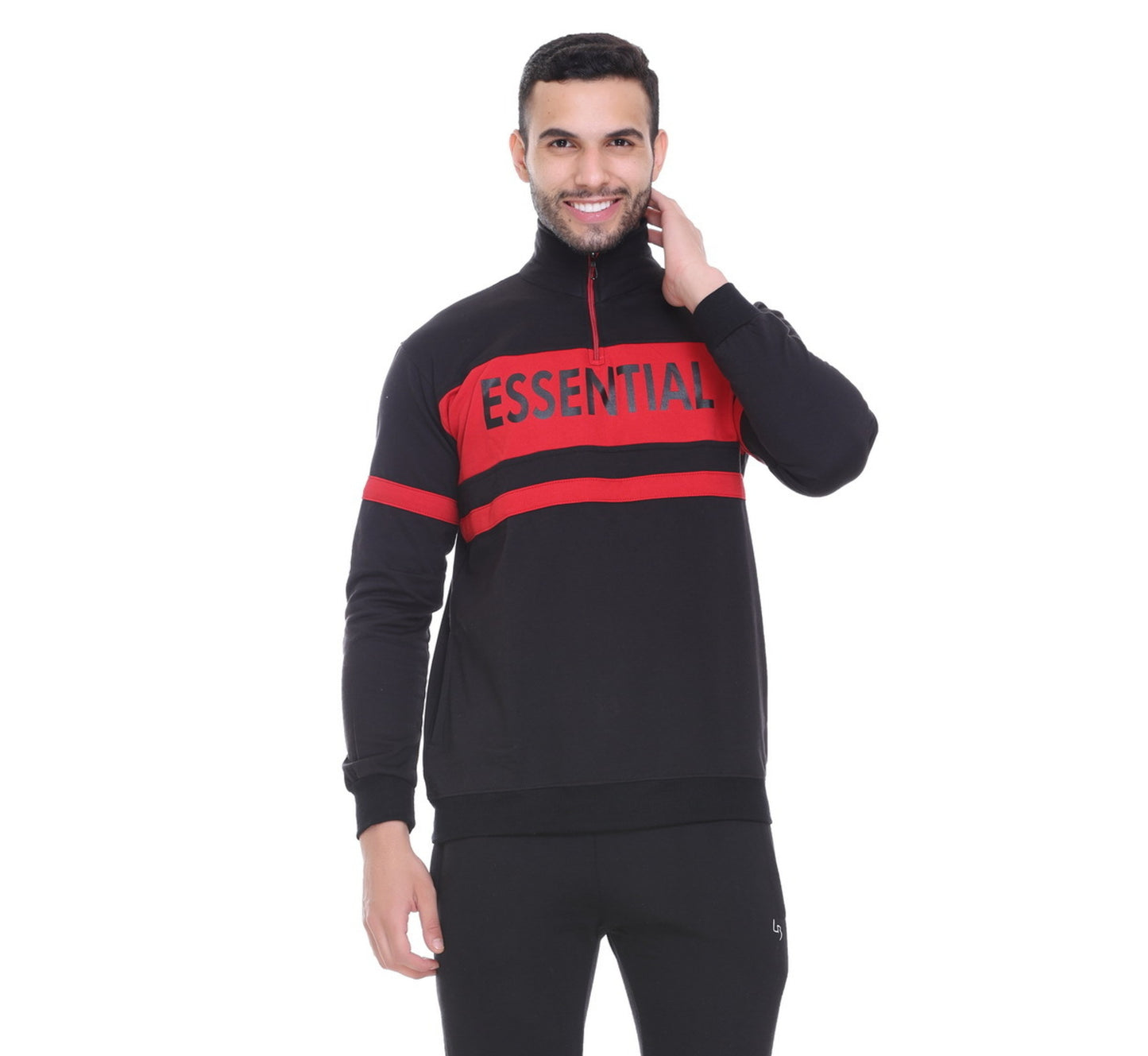 Mens Solid Cotton Fleece Half Zipper Sweatshirt