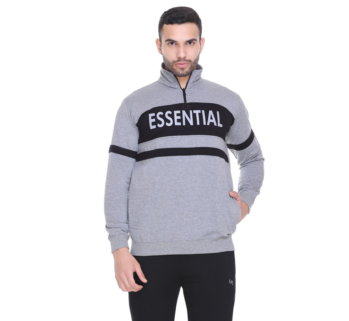 Mens Solid Cotton Fleece Half Zipper Sweatshirt