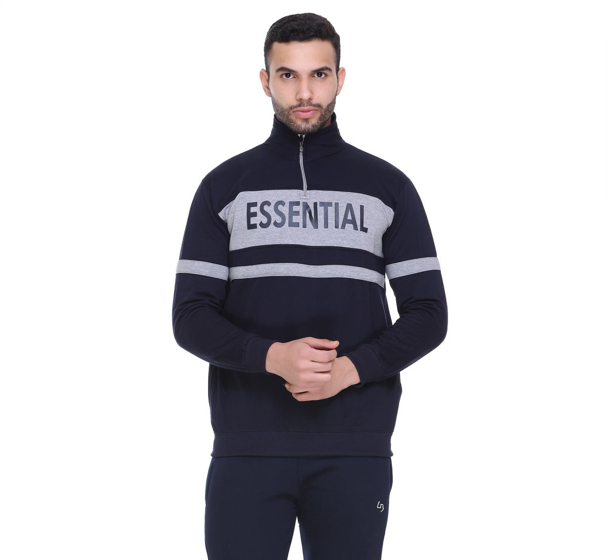 Mens Solid Cotton Fleece Half Zipper Sweatshirt