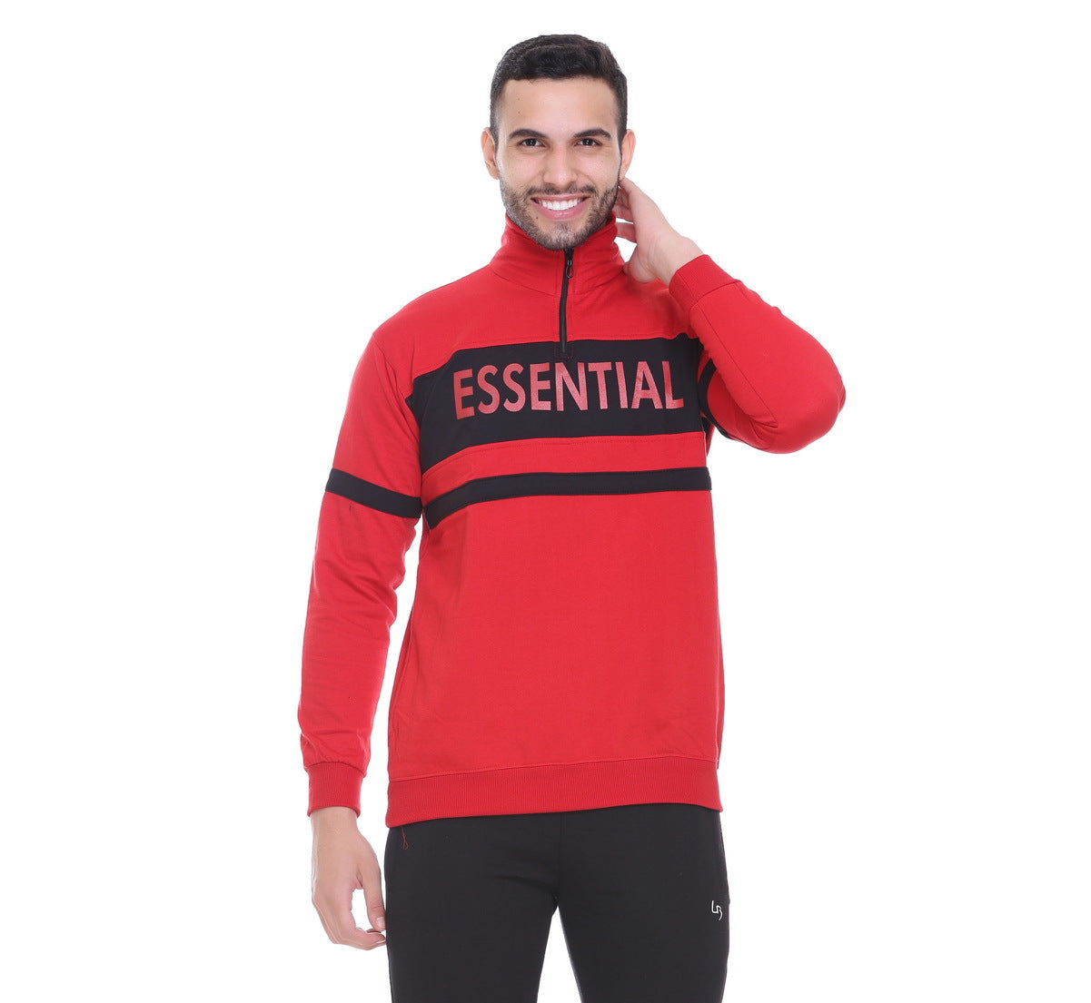 Mens Solid Cotton Fleece Half Zipper Sweatshirt